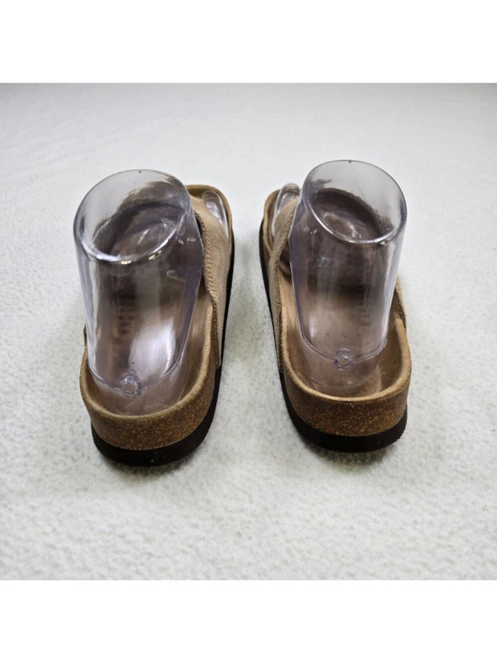 Lands End Womens 7 Suede Leather Slip-On Sandals Beige Boho - Picture 4 of 6